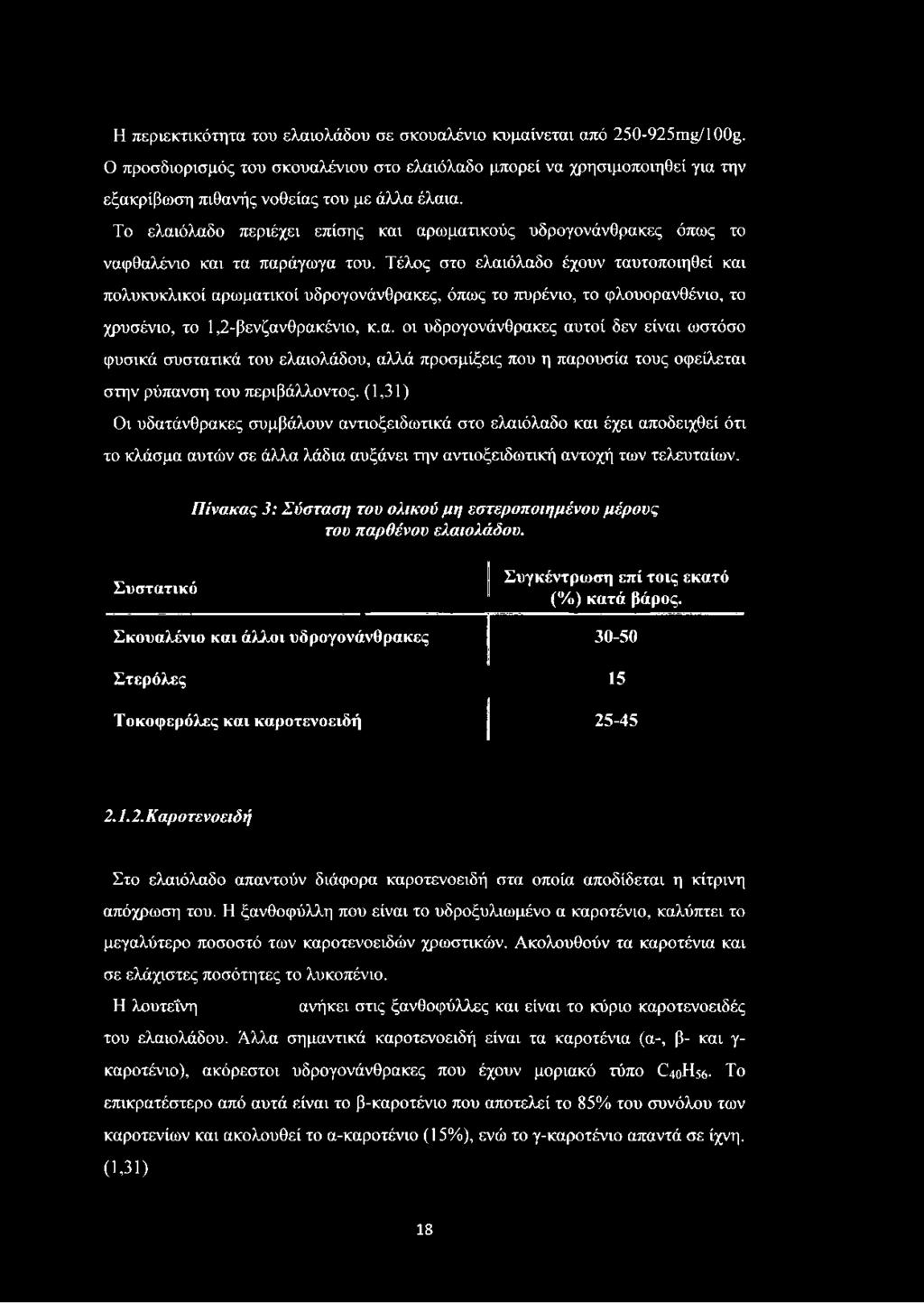 Το ελαιόλαδο περιέχει επίσης και αρωματικούς υδρογονάνθρακες όπως το ναφθαλένιο και τα παράγωγα του.