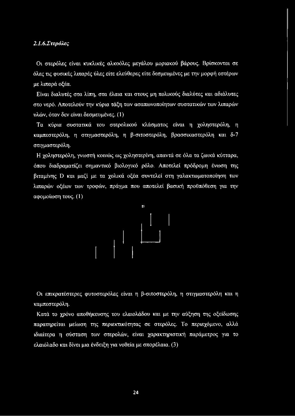 (1) Τα κύρια συστατικά του στερολικού κλάσματος είναι η χοληστερόλη, η καμπεστερόλη, η στιγμαστερόλη, η β-σιτοστερόλη, βρασσικαστερόλη και δ-7 στιγμαστερόλη.