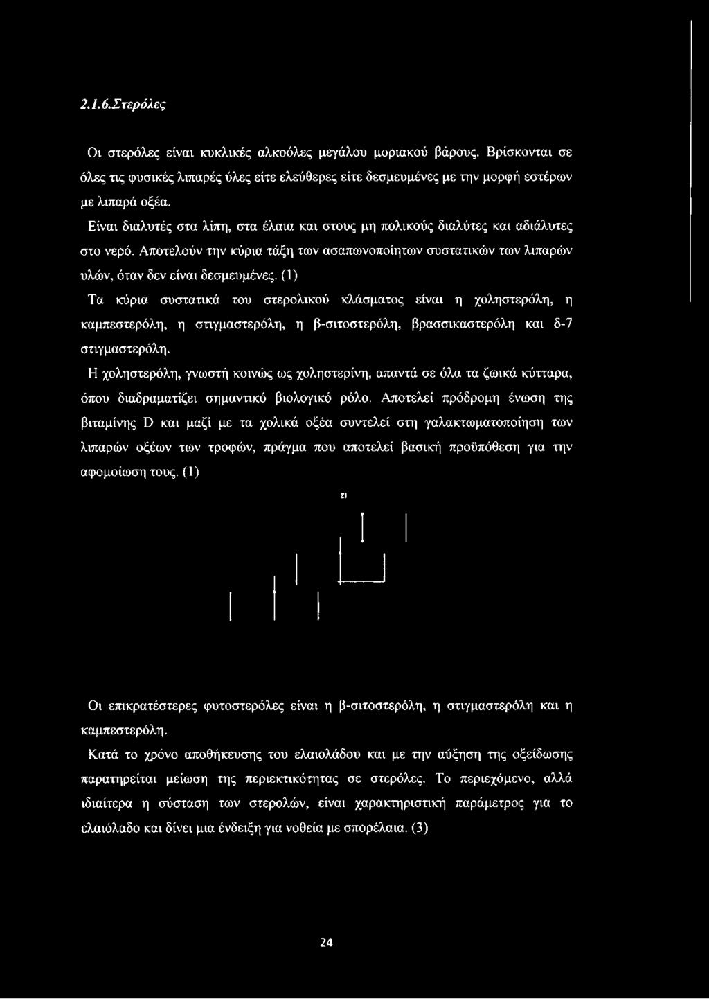 (1) Τα κύρια συστατικά του στερολικού κλάσματος είναι η χοληστερόλη, η καμπεστερόλη, η στιγμαστερόλη, η β-σιτοστερόλη, βρασσικαστερόλη και δ-7 στιγμαστερόλη.