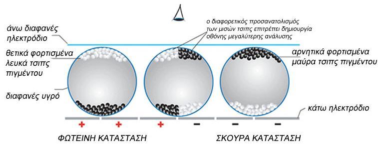 Ηλεκτρονικό μελάνι (1 από 2) Το ηλεκτρονικό μελάνι αποτελείται από μικροκάψουλες, οι οποίες διασπείρονται στον φορέα.