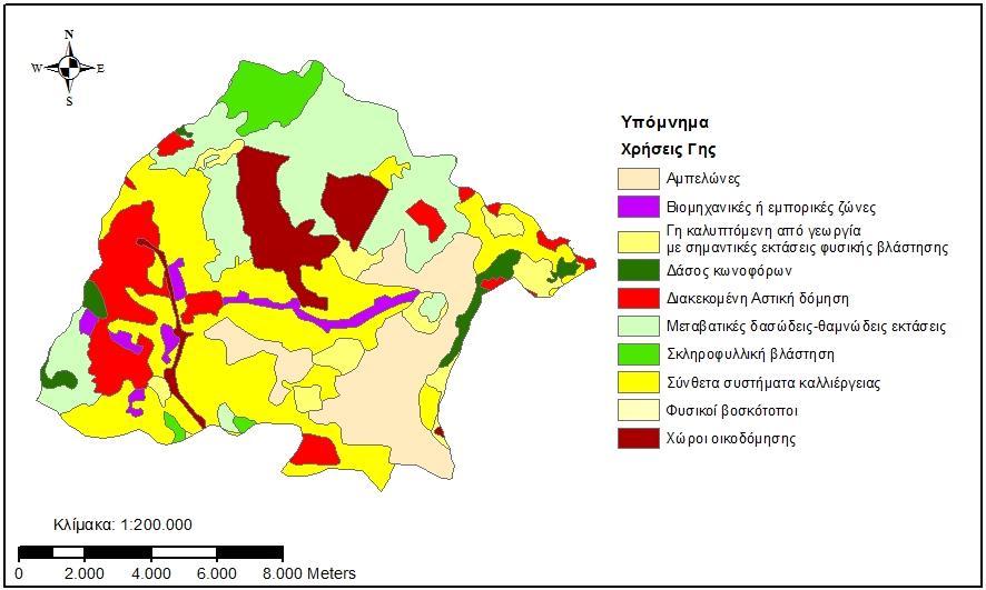 ΚΕΦΑΛΑΙΟ 5 ο ΛΕΚΑΝΕΣ ΑΠΟΡΡΟΗΣ ΜΕΛΕΤΗΣ Εικόνα 5.15. Χρήσεις γης στην λεκάνη του ρέματος Ραφήνας. Γεωλογία Ο γεωλογικός χάρτης της Εικόνας 5.