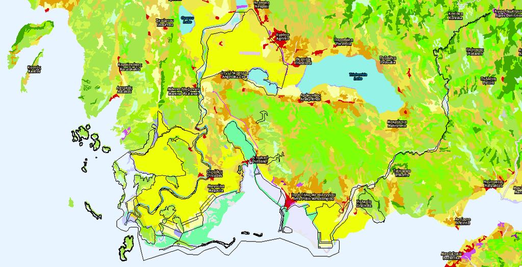 Πίνακας 2: Χρήσεις γης στην περιοχή μελέτης (χιλιάδες στρέμματα), σε γενικές κατηγορίες.