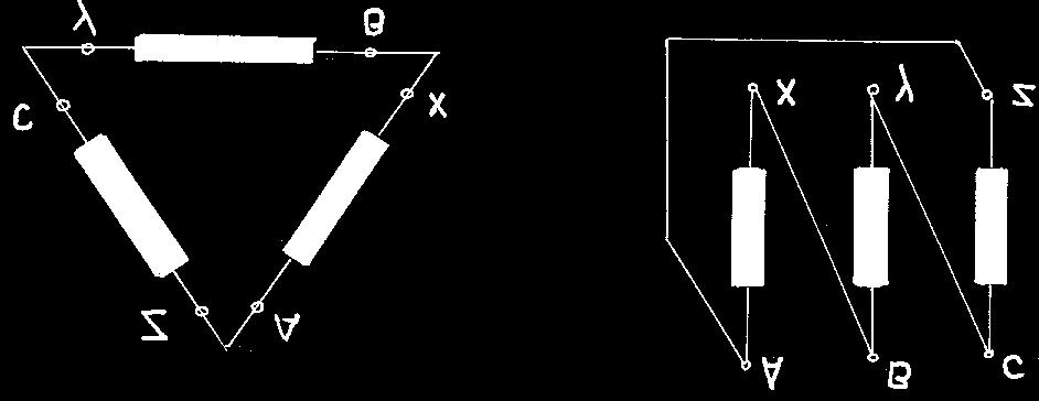 7... Conexiunea fazelor a. Conexiunea in stea a celor trei faze ale generatorului (sau a receptorului) se realizeaza legând impreuna sfârsitul x, y, z ca in fig. 7.