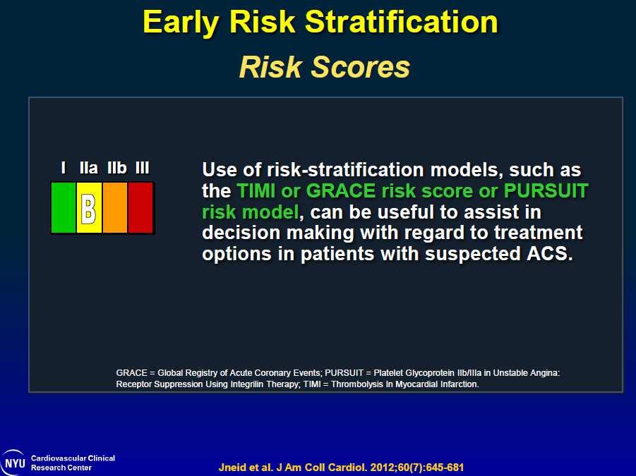 Πρώιμη Σταδιοποίηση Κινδύνου: Risk Scores I Β IIa IIb III Β Χρήση μοντέλων ισχαιμικού και αιμορραγικού κινδύνου όπως: TIMI, GRACE & CRUSADE χρησιμεύουν στη καθοδήγηση