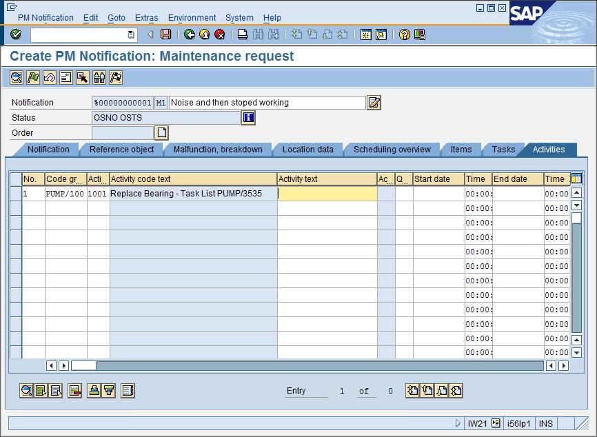 Task Selection (κατά τον έλεγχο της βλάβης) Activity