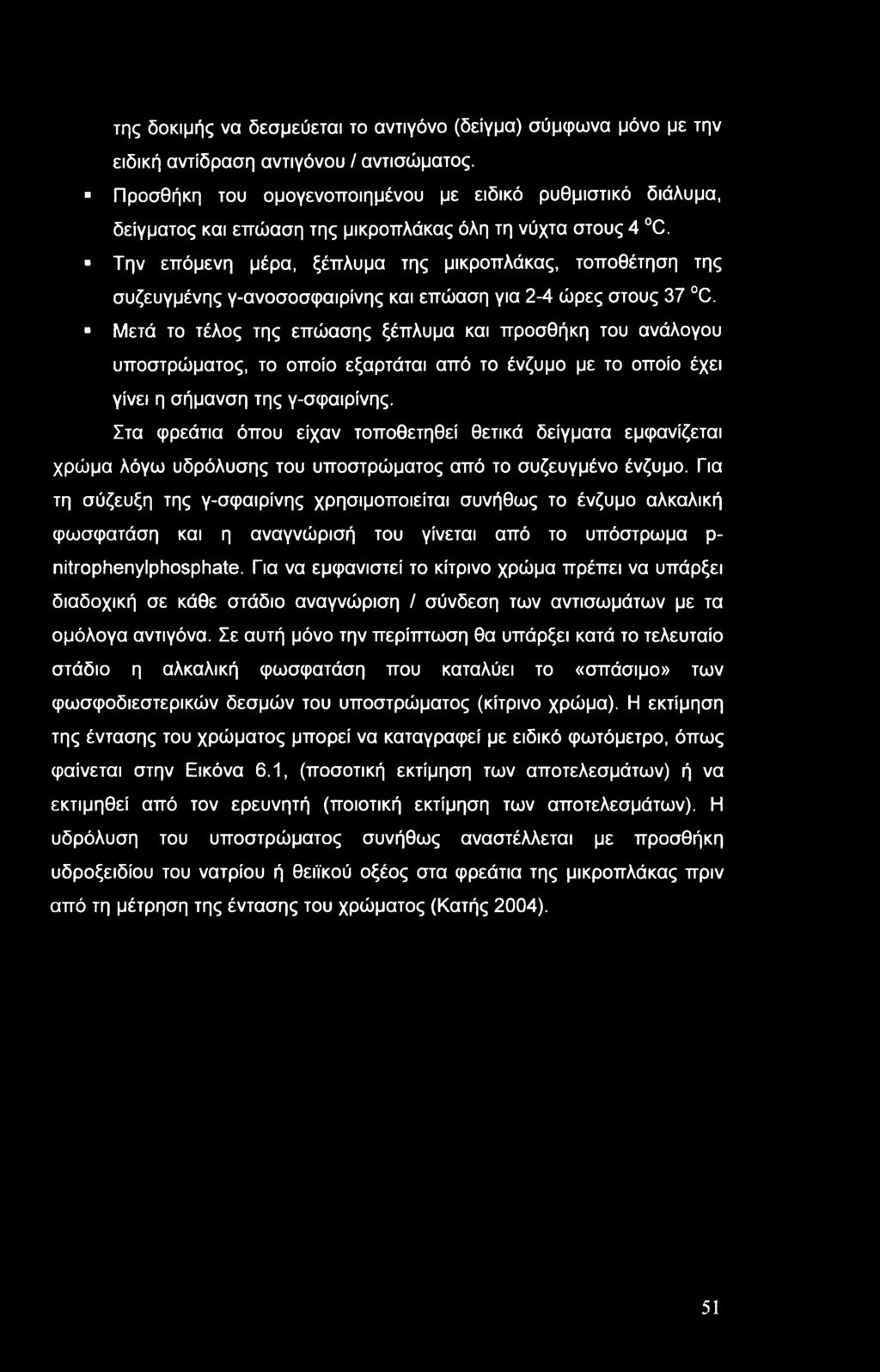 Την επόμενη μέρα, ξέπλυμα της μικροπλάκας, τοποθέτηση της συζευγμένης γ-ανοσοσφαιρίνης και επώαση για 2-4 ώρες στους 37 C.