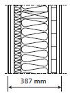 Στέγη: η δίριχτη στέγη αποτελείται (από έξω προς τα μέσα) από στρώσεις ασφάλτου εμποτισμένες με τσόχα, ξύλινα πλαίσια, πετροβάμβακα μεταξύ δικτυωμάτων της, φύλλα πολυαιθυλενίου και γυψοσανίδες.