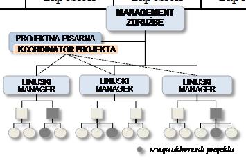 NAJPOGOSTEJŠE ORGANIZACIJSKE STRUKTURE Organizacija Matrična Lastnost Funkcijska Šibka Uravnotež. Močna Projektna Pristojnosti proj.
