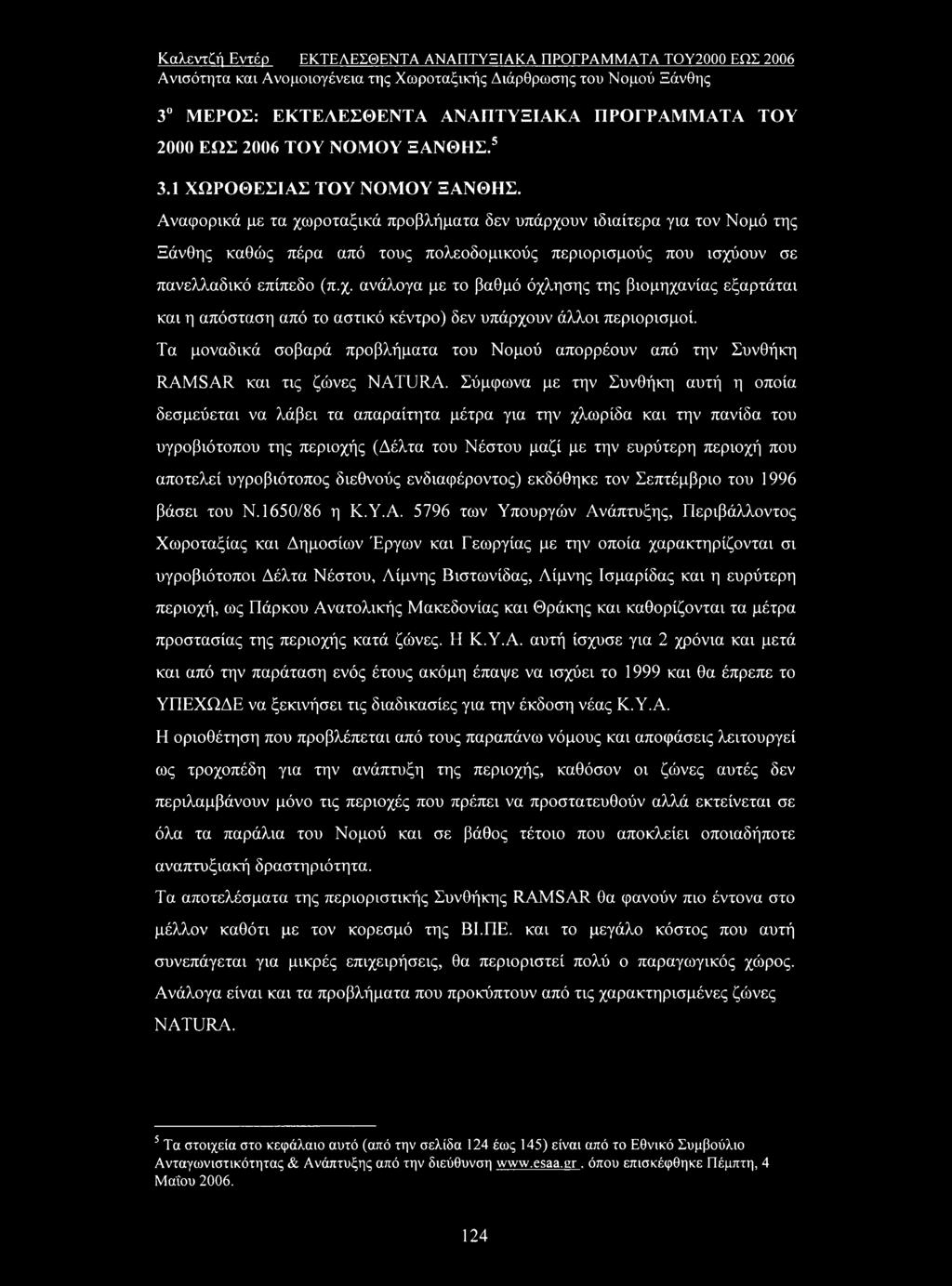 Τα μοναδικά σοβαρά προβλήματα του Νομού απορρέουν από την Συνθήκη RAMSAR και τις ζώνες NATURA.