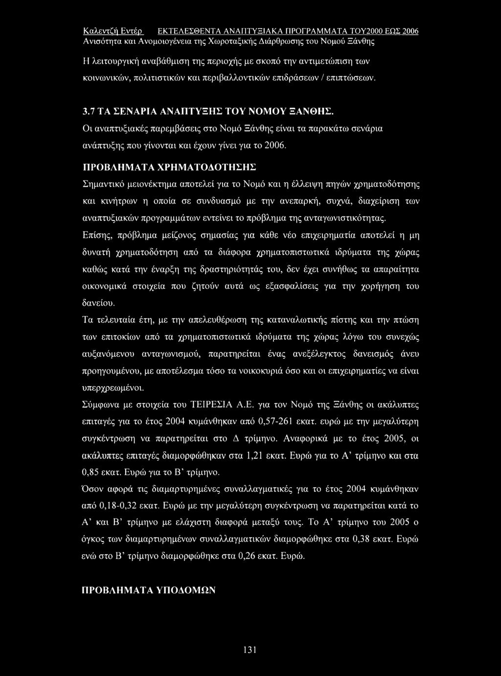 ΠΡΟΒΛΗΜΑΤΑ ΧΡΗΜΑΤΟΔΟΤΗΣΗΣ Σημαντικό μειονέκτημα αποτελεί για το Νομό και η έλλειψη πηγών χρηματοδότησης και κινήτρων η οποία σε συνδυασμό με την ανεπαρκή, συχνά, διαχείριση των αναπτυξιακών