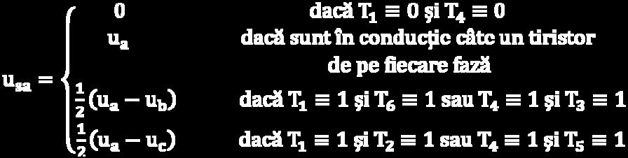 . În conucţie sunt trei sau ouă tiristoare. Pentru într-o perioaă şi (fig. 6.