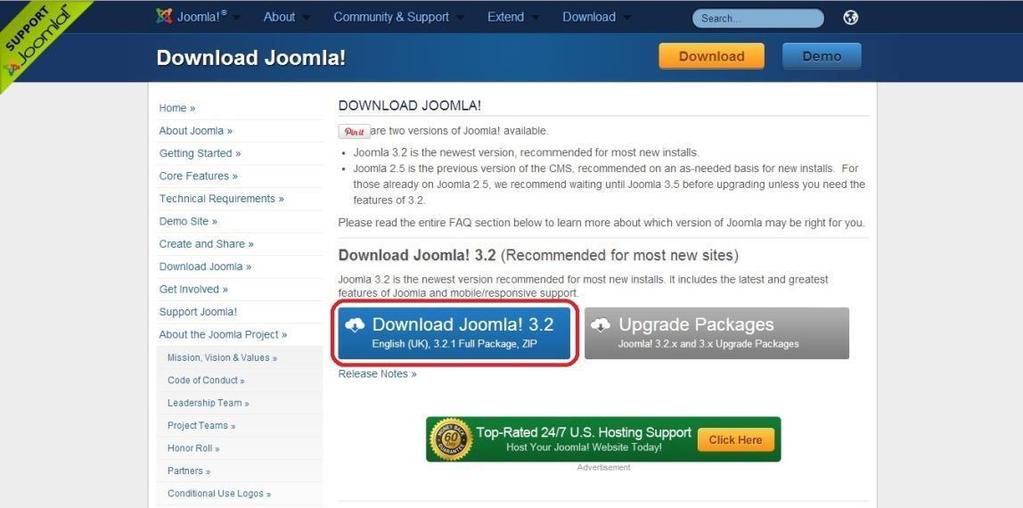 πληκτρολογούμε την διεύθυνση με τα «downloads» του Joomla: http://www.joomla.org/download.html.