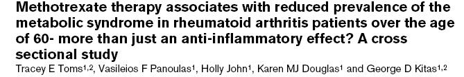 The prevalence of the metabolic syndrome in RA varies according to the definition used.