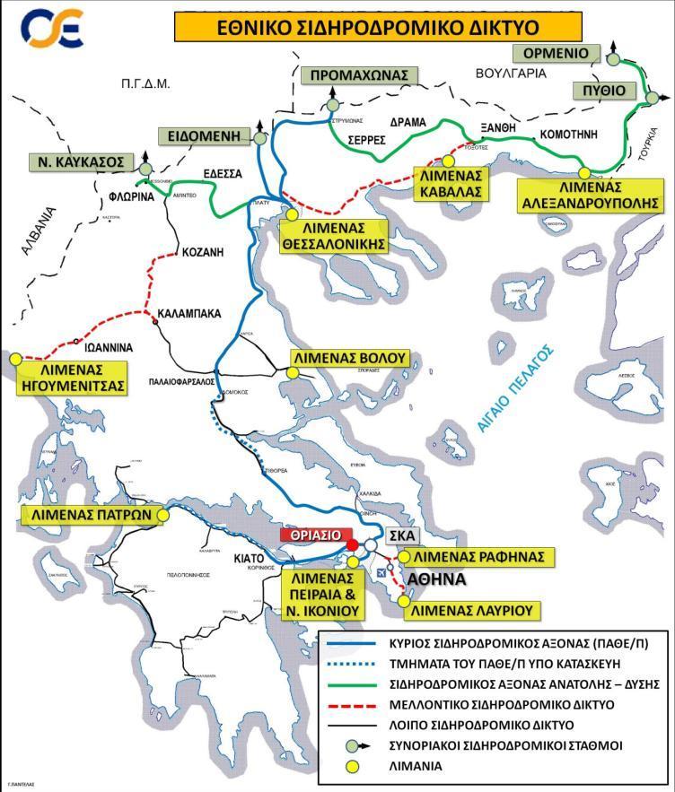 Στην Ελλάδα, η οποία έχει γραμμική ανάπτυξη, ο Σιδηροδρομικός Άξονας Πάτρα - Αθήνα - Ειδομένη ουσιαστικά αποτελεί τον κύριο χερσαίο τροφοδοτικό σιδ/κο άξονα τόσο για την ενδοχώρα όσο και για τη δίοδο