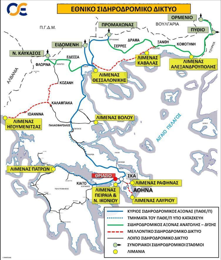 Στην Ελλάδα, η οποία έχει γραμμική ανάπτυξη, ο Σιδηροδρομικός Άξονας Πάτρα - Αθήνα - Ειδομένη ουσιαστικά αποτελεί τον κύριο χερσαίο τροφοδοτικό σιδ/κο άξονα τόσο για την ενδοχώρα όσο και για τη δίοδο