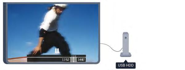 1.9 Pause TV και εγγραφές Αν συνδέσετε έναν σκληρό δίσκο USB, μπορείτε να διακόπτετε προσωρινά ή να εγγράφετε προγράμματα από ψηφιακά τηλεοπτικά κανάλια. Στη Βοήθ.