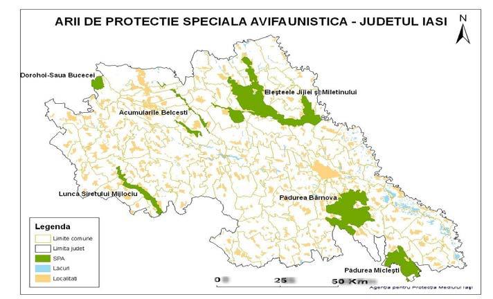 Figura Nr. 2-18 Distribuţia ariilor de protecţie specială avifaunistică pe teritoriul judeţului Iaşi Tabel Nr. 2-11 SCI - declarate prin Ordin nr.
