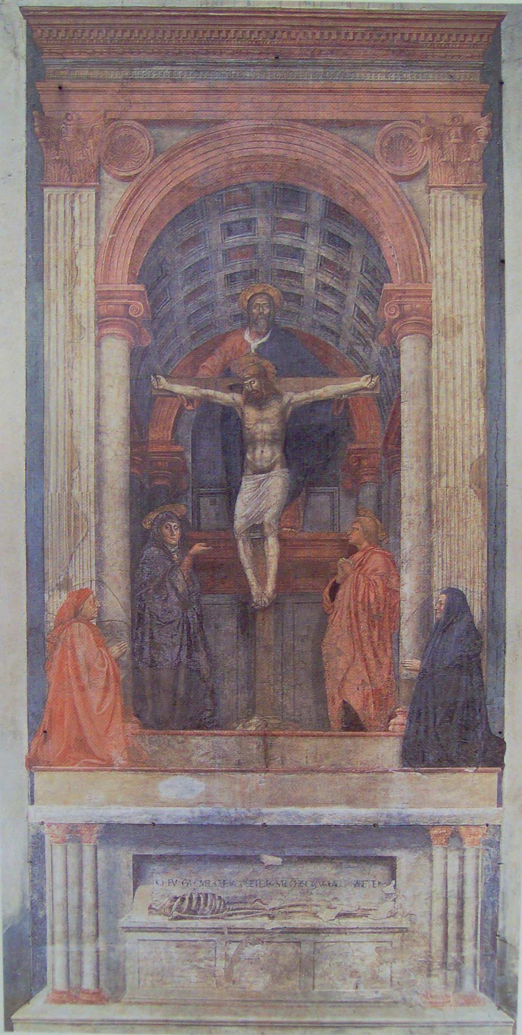 Τίτλος: Η Αγία Τριάδα µε την Παναγία, τον Άγιο Ιωάννη και τους δωρητές, εκκλησία της Σάντα Μαρία-Νοβέλλα, Φλωρεντία. Καλλιτέχνης: Μαζάτσιο Χρονολογία: 1425. Υλικό: Νωπογραφία.