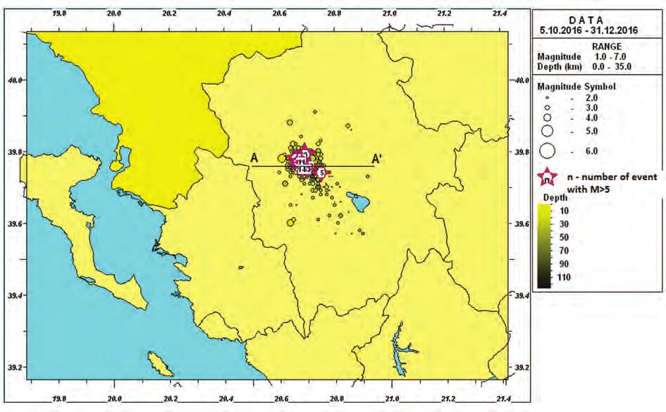 Ο.Α.Σ.Π. ΔΡΑΣΤΗΡΙΟΤΗΤΕΣ 2016 Το πιο σημαντικό σεισμικό γεγονός το 2016 ήταν ο σεισμός μεγέθους ΜL= 5.3, με επίκεντρο τα Ιωάννινα, που έγινε στις 15 Οκτωβρίου 2016 και ώρα Ελλάδας 20:14. 2.8.