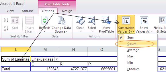 Vaikimisi arvutab Excel lammaste numbrite summa Et selle asemel lihtsalt kokku lugeda, kui mitu lammast mingisse lihakusklassi kuulus,