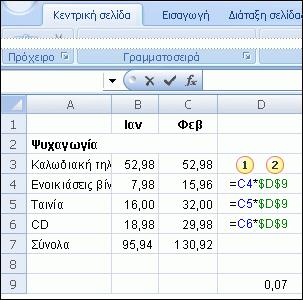 Απόλυτη Μια απόλυτη αναφορά κελιού είναι σταθερή. Οι απόλυτες αναφορές δεν αλλάζουν, εάν αντιγράψετε έναν τύπο από το ένα κελί σε ένα άλλο.