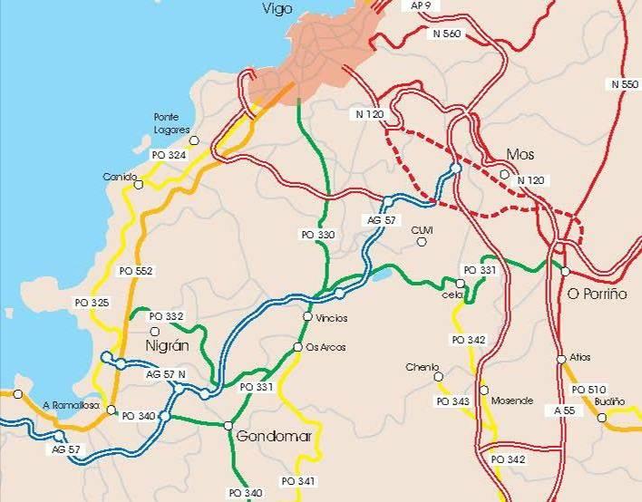 de Vigo procedentes da AG-57, Gondomar e o norte de O Porriño. Esta conexión intégrase na PO-330, estrada que pertence á Rede Primaria complementaria da Xunta de Galicia.