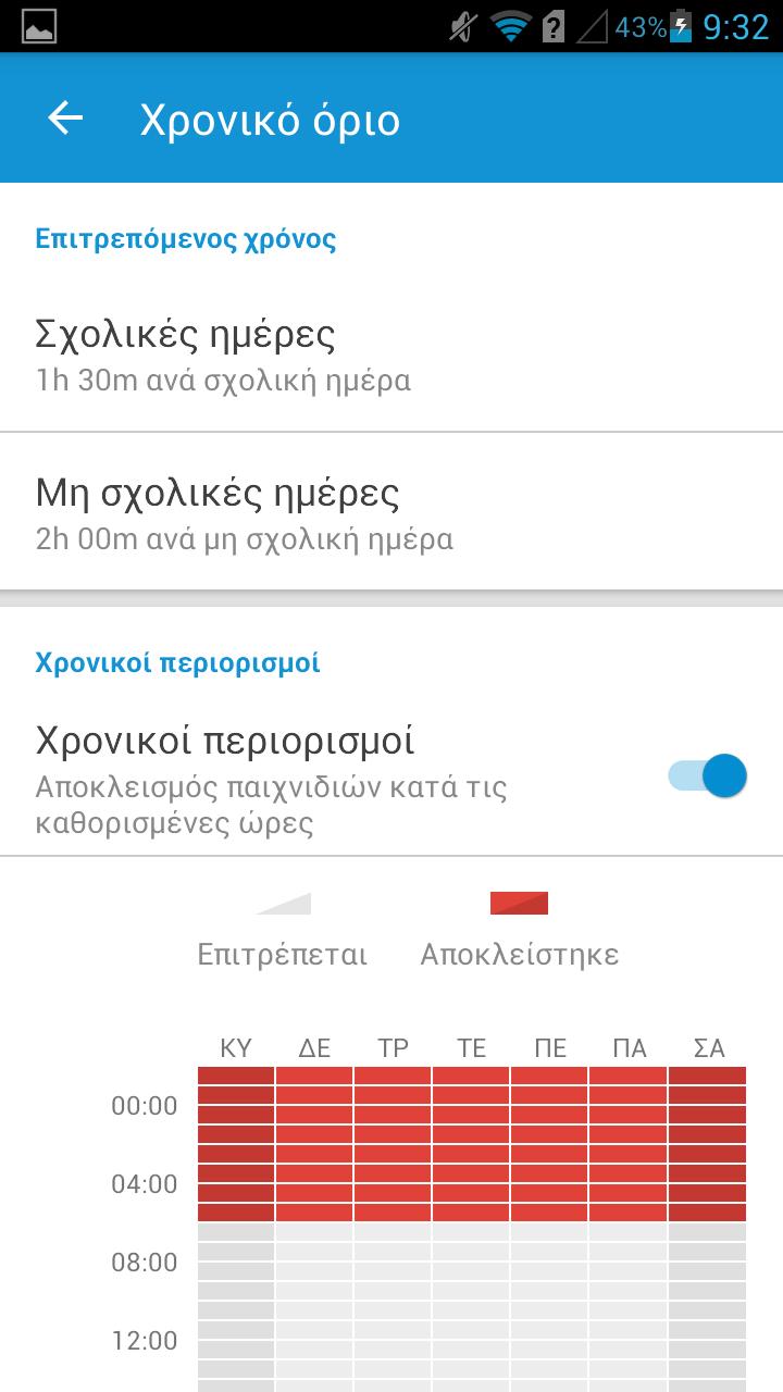 Τα χρονικά όρια για τη διασκέδαση και τα παιχνίδια αποτελεί µέρος της προστασίας εφαρµογών και ρυθµίζει ένα χρονικό όριο για τη χρήση των εφαρµογών που επισηµαίνονται ως «ιασκέδαση και παιχνίδια».