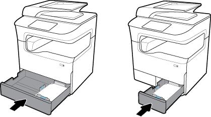 5. Τοποθετήστε τον δίσκο στη συσκευή. ΣΗΜΕΙΩΣΗ: Εάν το προϊόν διαθέτει δίσκο tandem, επαναλάβετε αυτές τις οδηγίες για να τοποθετήσετε χαρτί στον άλλο δίσκο.
