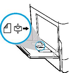 2. Σύμφωνα με το σημάδι μέσου στον δίσκο, τοποθετήστε τους φακέλους στον Δίσκο 1 στραμμένους προς τα κάτω και το πάνω μέρος του φακέλου προσανατολισμένο προς την πίσω πλευρά του εκτυπωτή. 3.