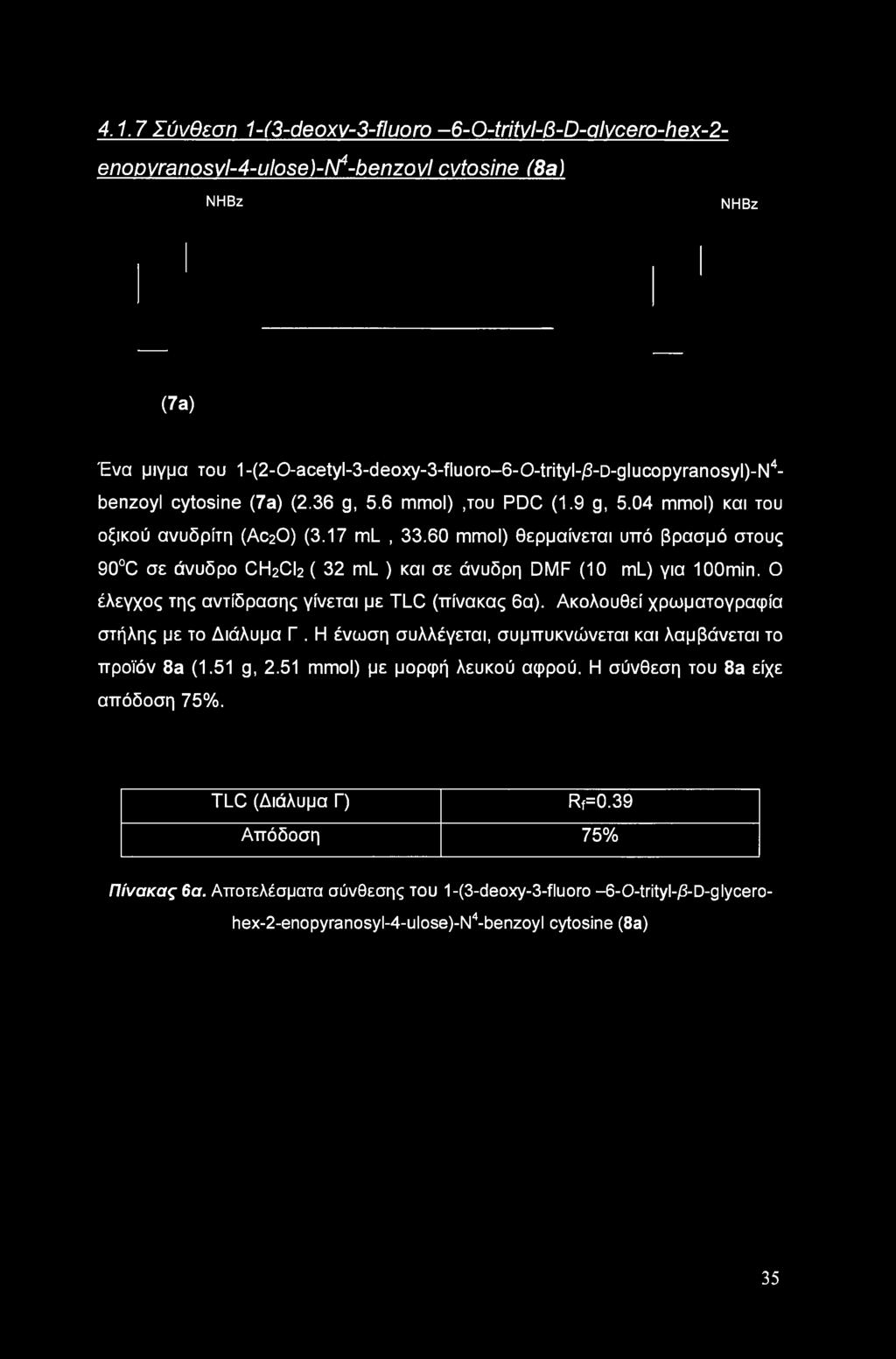 60 mmol) θερμαίνεται υπό βρασμό στους 90 C σε άνυδρο CH2CI2 ( 32 ml ) και σε άνυδρη DMF (10 ml) για loomin. Ο έλεγχος της αντίδρασης γίνεται με TLC (πίνακας 6α).