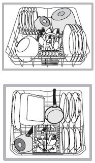 Φόρτωση καλαθιών Συμβουλές Πριν φορτώσετε τα καλάθια, αφαιρέστε όλα τα υπολείμματα τροφής από τα πιάτα και αδειάστε υπολείμματα υγρών από τα ποτήρια και τα δοχεία.