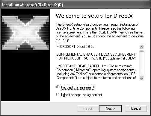 qs Αν εμφανιστεί η οθόνη [Installing Microsoft DirectX ], ακολουθήστε τα