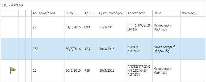 Συμβουλή: Η εισαγωγή εισερχομένων εγγράφων σε μια εγγραφή του Βιβλίου Πρωτοκόλλου, μπορεί να πραγματοποιηθεί παραπάνω από μια φορές, καθώς η συνέχιση της αρίθμησης συνεχίζεται πλέον στο διακριτικό
