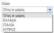 Για την εφαρμογή του φίλτρου «Χώρα», κάντε κλικ μέσα στο πεδίο «Χώρα» και επιλέξτε από την αναδυόμενη λίστα την χώρα βάσει