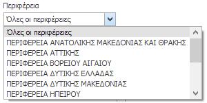 Για την εφαρμογή του φίλτρου «Περιφέρεια», κάντε κλικ μέσα στο πεδίο «Περιφέρεια» και επιλέξτε από την αναδυόμενη λίστα την