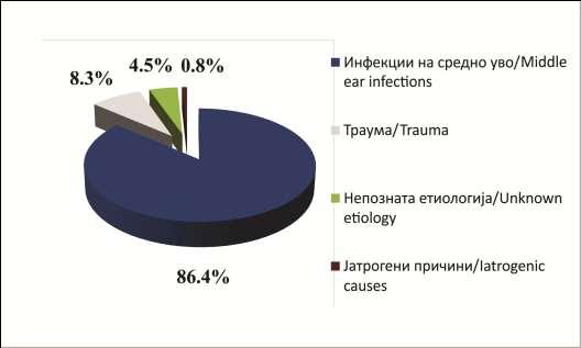 MEDICAL TREATMENT рацијата била предизвикана од удар преку увото (насилство), во пет случаи повреда со стапчиња, во два случаи пациентите биле ненамерно удрени, еден пациент имал бласт повреда, една