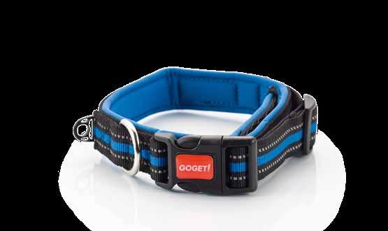 COLLARS All sized breeds For sensitive dogs Soft and waterproof inner Reflective stripes Velcro for perfect fit Bright colours : 3143 BLUE ORANGE 3142 S 1,5 x 33-42cm M 2 x