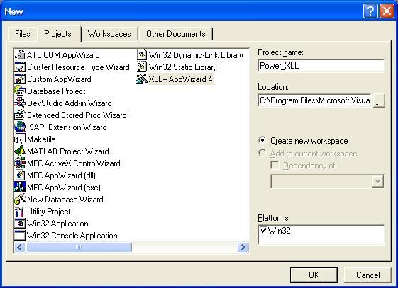 5. 3 ΑΝΑΠΤΥΞΗ XLL ΜΕ ΤΟ XLL+ Πριν ξεκινήσουμε να γράφουμε κώδικα για Excel add-ins, χρειαζόμαστε ένα project στο Microsoft Visual Studio 6, το οποίο θα περιέχει όλα τα αρχεία και το απαραίτητο