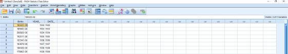 Εικόνα 2 ( Μεταβλητές YEAR_, DATE_) Από το menu του στατιστικό πρόγραμμα, και έπειτα από την επιλογή Analyze Forecasting Autocorrelations τοποθετείται η μεταβλητή Births στο Variables ώστε να
