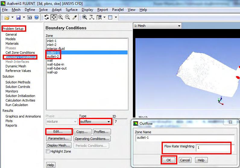 Για την έξοδο επιλέγουμε ως οριακή συνθήκη outflow. Αν κάποια αντλία είναι κλειστή, τότε επιλέγουμε wall. Στην εικόνα 4-29 βλέπουμε τη ρύθμιση της οριακής συνθήκης outflow.