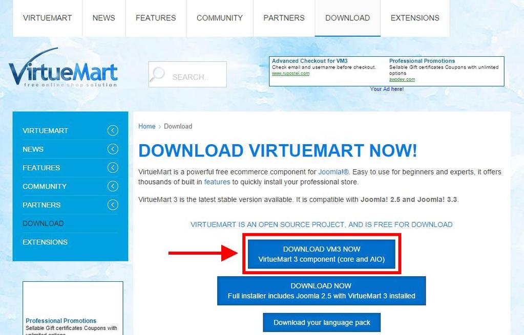 11.5.5 Χρήση του VirtueMart 11.5.5.1 Επεξήγηση Μόλις ενεργοποιήσουμε το Θέμα, επόμενο βήμα είναι να εγκαταστήσουμε και το εργαλείο VirtueMart, το οποίο όπως έχουμε αναφέρει είναι και αυτό που θα