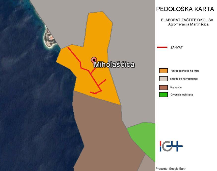 3.1.10.Pedološke značajke područja Prema digitalnog pedološkoj karti RH (Google Earth) predmetni zahvat nalazi se na području antropogenog tla na kršu (slika 3.1-10-1.