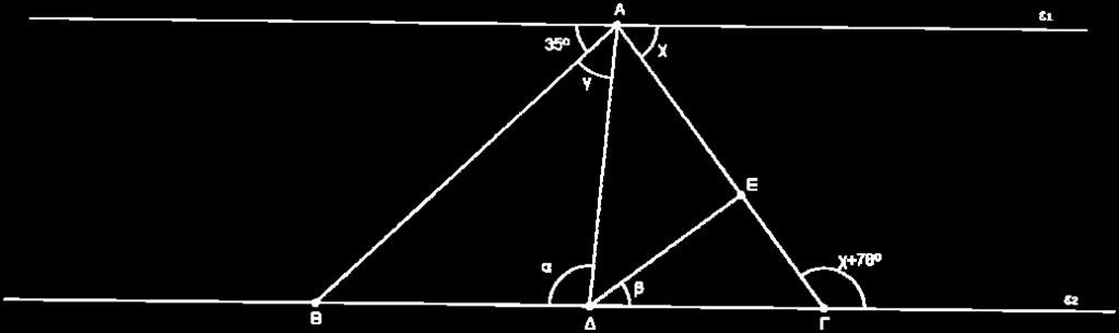 Αφού ΑΔ είναι διχοτόμος της γωνίας ΒΑΓ τότε η γωνία ΔΑΓ = γ, και επομένως θα έχουμε: 35 51 18 (ευθεία γωνία) 9 18-35-51 9 7 51 7 98 (Η α είναι εντός εναλλάξ με την χ+γ=51+7=98) 18 78 18 19 51 Στο