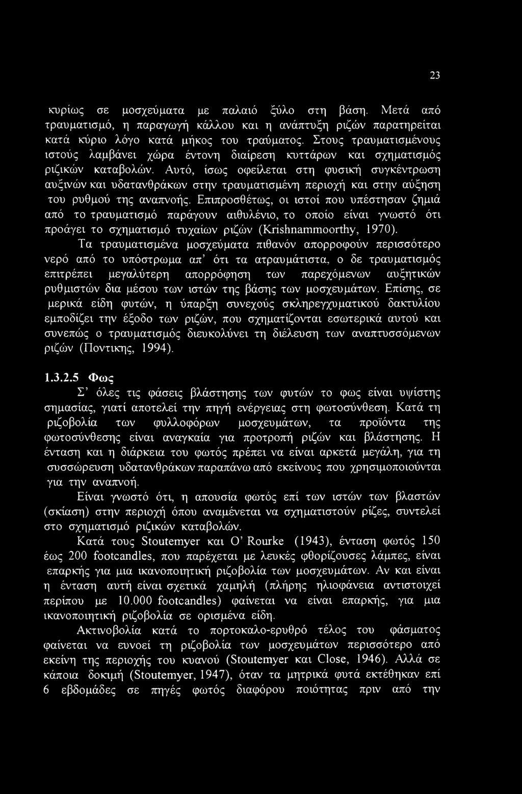 23 κυρίως σε μοσχεύματα με παλαιό ξύλο στη βάση. Μετά από τραυματισμό, η παραγωγή κάλλου και η ανάπτυξη ριζών παρατηρείται κατά κύριο λόγο κατά μήκος του τραύματος.
