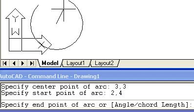 Comenzi de desenare - ARC Pentru selectarea opţiunii se tastează literele C şi E Se specifică centrul arcului prin una din metodele de indicare a punctelor Se introduce în continuare punctul de start