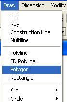 Comenzi de desenare - POLYGON Declanşarea acţiunii se realizează: Prin selectarea subopţiunii POLYGON a opţiunii DRAW a meniului