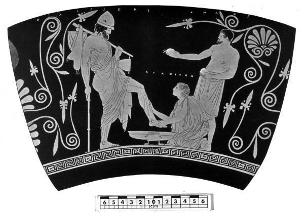 Εικόνα 57 Β όψη σκύφου: η ΑΝΤΙΦΑΤΑ πλένει τα πόδια του Οδυσσέα =