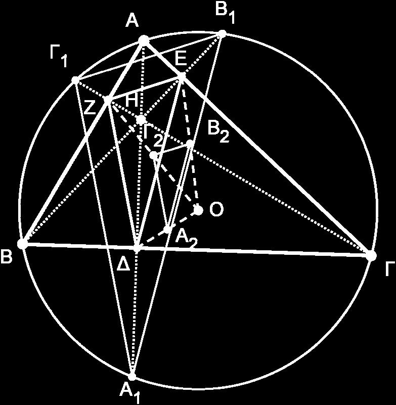 Χρησιμοποιώντας τη πρόταση: Τα συμμετρικά του ορθοκέντρου τριγώνου, ως προς τις πλευρές του, βρίσκονται στο περιγεγραμμένο κύκλο του, που αποδείξαμε στην αρχή της προηγούμενης λύσης, συμπεραίνουμε