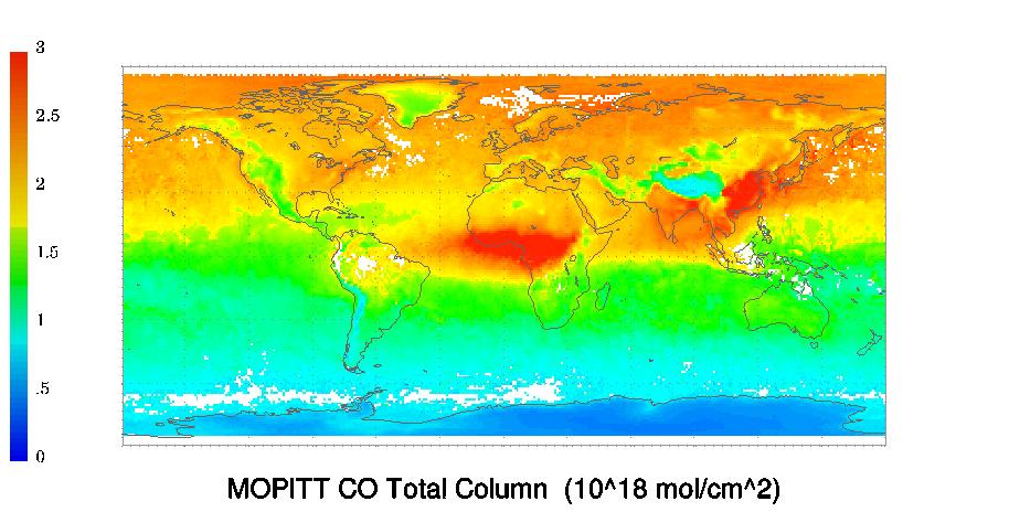 MOPITT: CO column CO total column [101 8 moelc cm -2 MOPITT CO column January 2009 Διαφοροποίηση στα