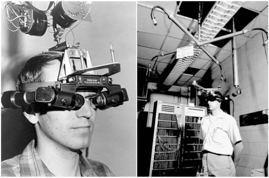 Εικόνα 6: Sword of Damocles, αριστερά το headset και δεξιά όλο το κατασκεύασμα μαζί με το μεταλλικό βραχίωνα 2.
